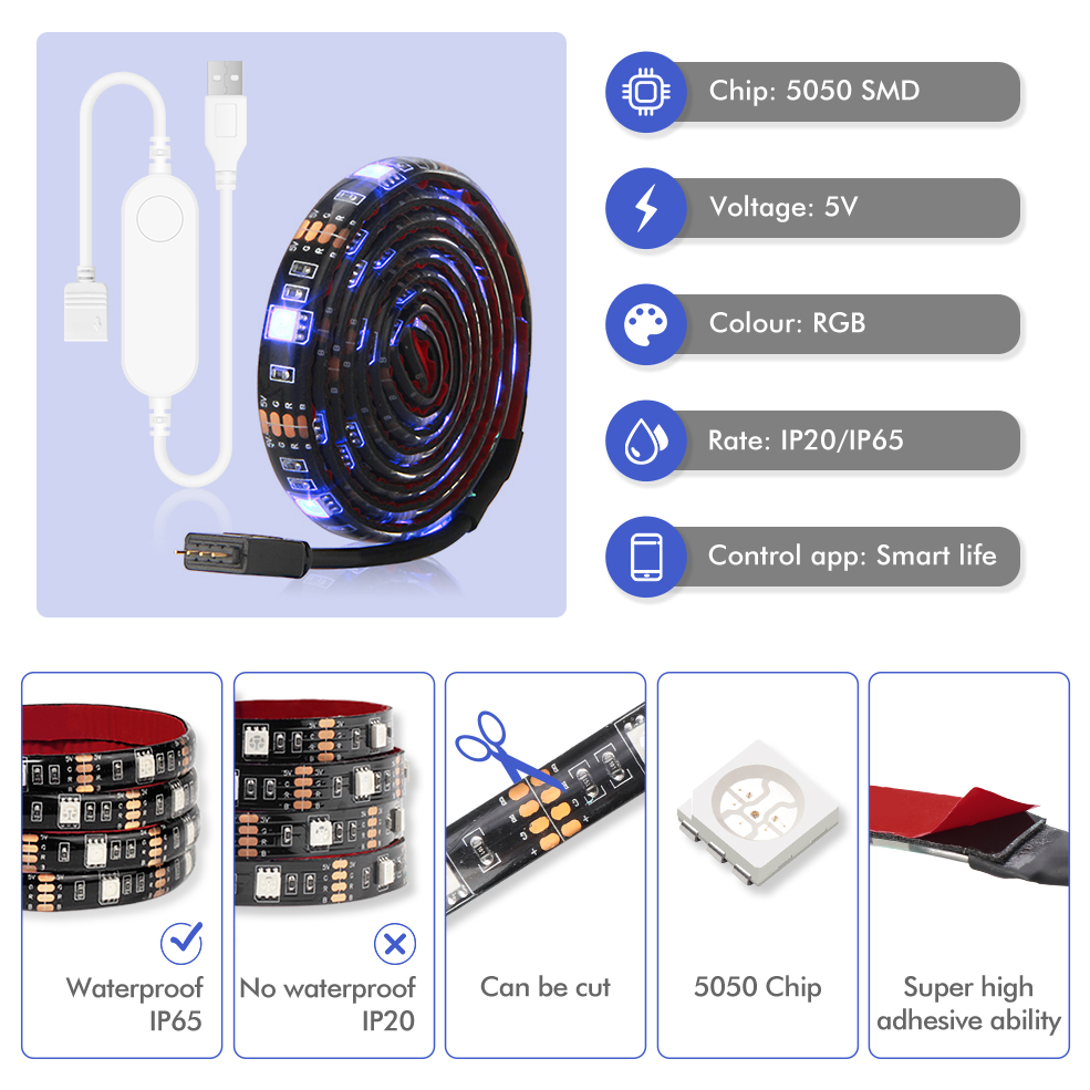 USB LED Strip DC 5V 50CM 1M 2M - Rgb Desk Lamp Smart incelemesi ve fiyatı